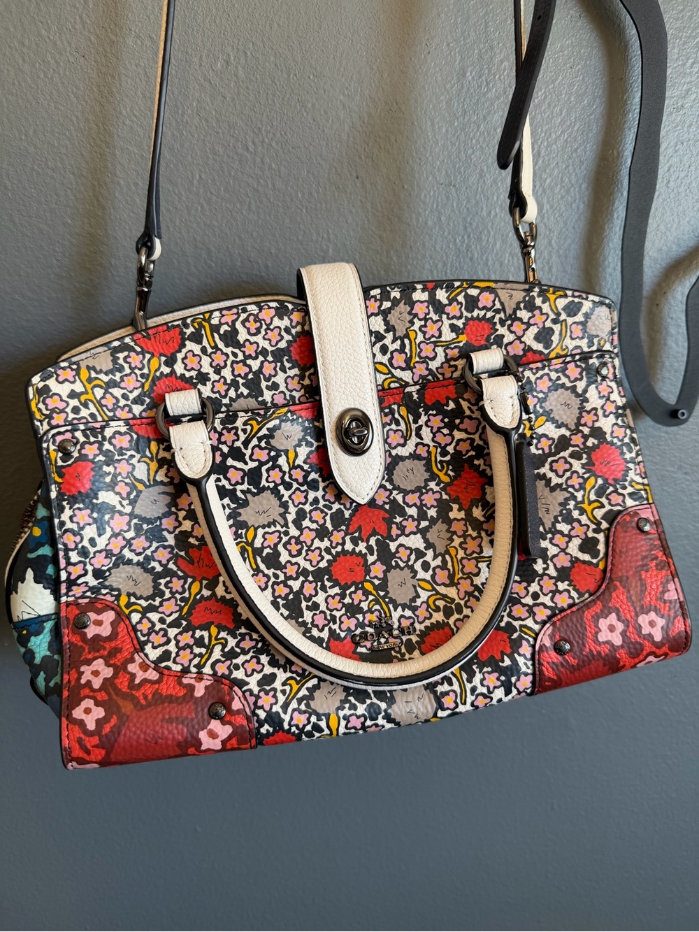 Coach Mercer 24 Satchel Handbag Floral Red, Pink & Cream